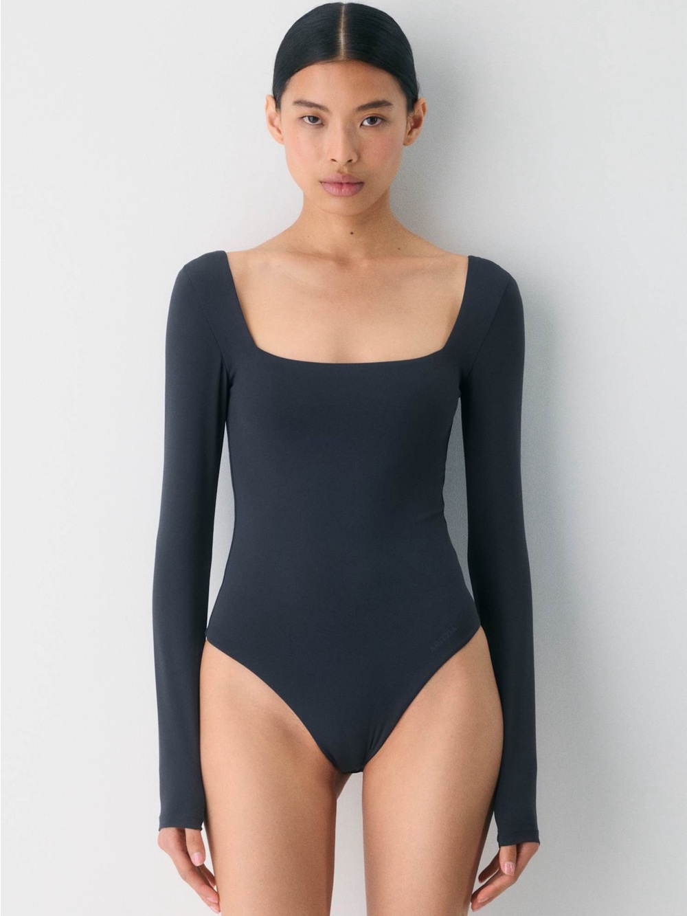 Babaton Black Square Neck Long-Sleeve Bodysuit